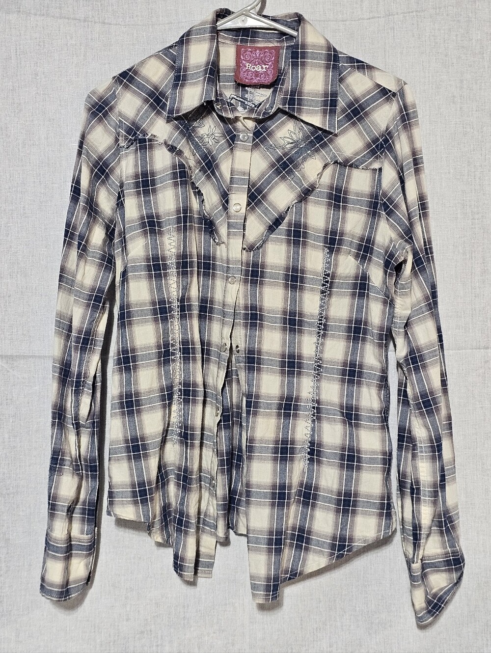 Roar Plaid Button-Down Shirt in Blue and Cream